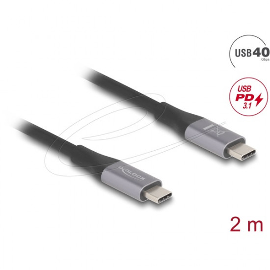 DELOCK kábel USB 40 Gbps Type-C male / male összekötő PD 3.1 240W E-Marker 2m szürke fém