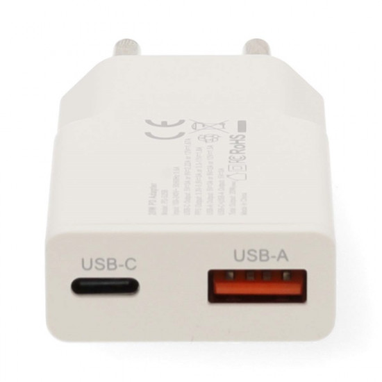 Nedis WCHA20WT gyorstöltő USB-A / USB-C töltő, PD3.0, 20W