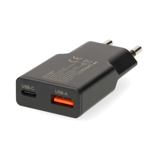Nedis WCHA30BK gyorstöltő USB-A / USB-C töltő, PD3.0, 30W