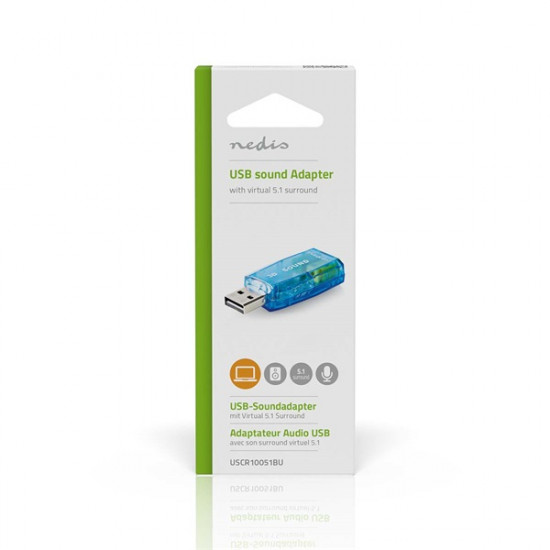 Nedis USCR10051BU USB hangkártya, 3,5mm mikrofon és fejhallgató csatlakozás