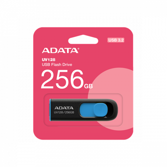 ADATA Pendrive 256GB, UV128 USB 3.2, Fekete-kék