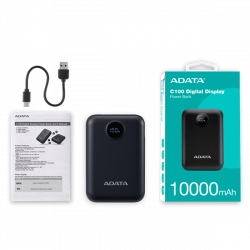 ADATA Power Bank 10000mAh C100 Fekete, Digitális kijelző