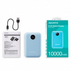 ADATA Power Bank 10000mAh C100 Kék, Digitális kijelző
