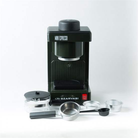 Szarvasi SZV-612/3 Mini presszókávéfőző, olajzöld, 800W,  2 / 6 személyes kivitel, üveg kiöntő edény, zárócsavar
