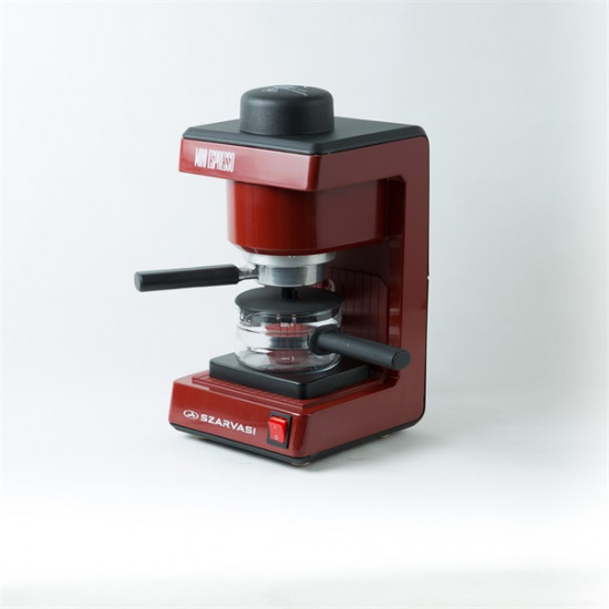 Szarvasi SZV-612/3 Mini presszókávéfőző, bordó,  800W,  2 / 6 személyes kivitel, üveg kiöntő edény, zárócsavar