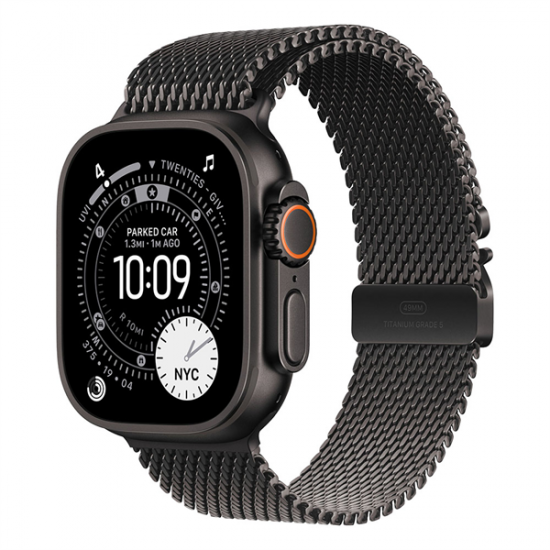 Apple Watch Ultra 3 Cellular 49mm Black Titanium Case with Black Titanium Milanese Loop - Large