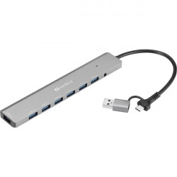 SANDBERG USB-C/A to 7 x USB 3.0 HUB, akár 7 USB-A eszköz csatlakozási lehetőség, USB 3.0 SuperSpeed 5 Gbit/sec