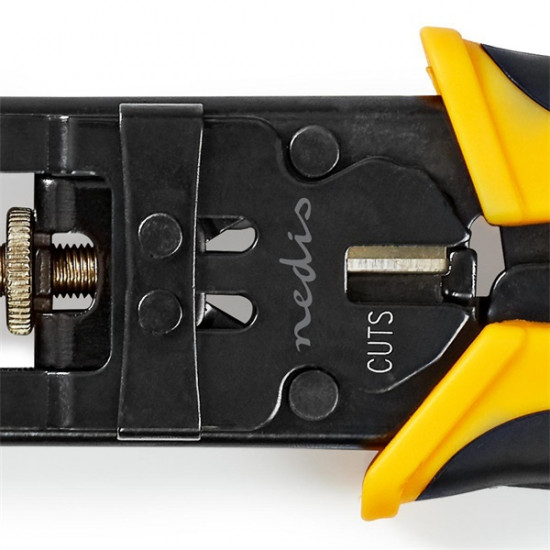 Nedis CSGG49540YE antennakábel szerelő kompresszíós fogó, F, BNC és RCA krimpelő
