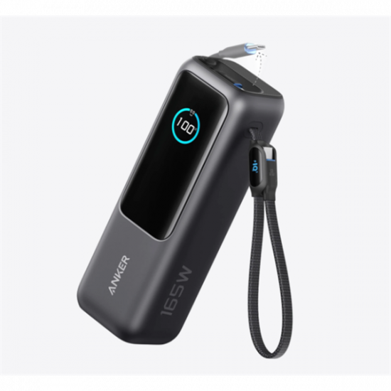 ANKER Powerbank Zolo 25000mAh, 165W, Beépített USB-C kábel behúzható, fekete - A1695H11