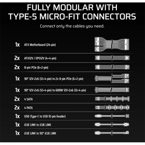 CORSAIR Tápegység Moduláris, iCUE LINK HXi SHIFT Series HX1200i SHIFT, Cybenetics Platinum