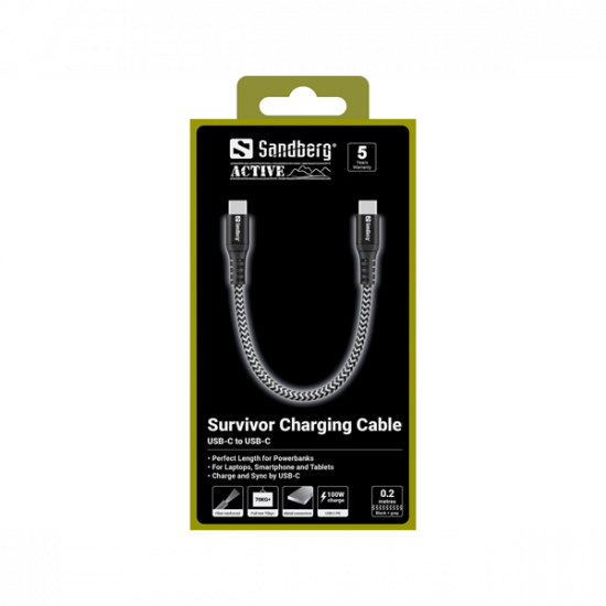 Sandberg Survivor Cable 0.2m egy ultra-rövid töltőkábel, 100W,