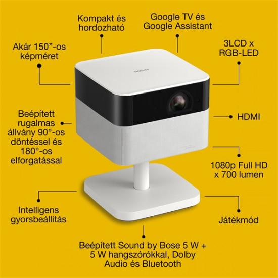 EPSON Projektor - Lifestudio Flex – EF-71 Gyémántfehér (3LCD, 1920x1080, 16:9, 700 AL, 5 000 000:1, HDMI/USB/WiFi)