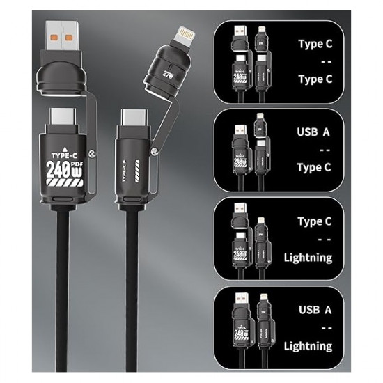 BLACKBIRD Adatkábel Extreme 4in1 USB-A/USB-C/Lightning 50-200cm, fekete