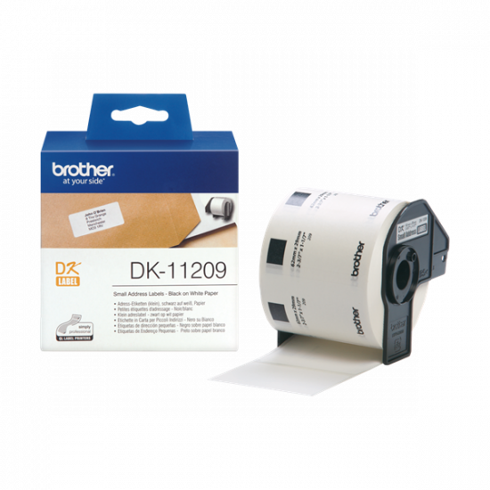 BROTHER Etikett címke DK-11209, 62mm x 29mm, Elővágott (stancolt), Fehér alapon fekete, 800 db